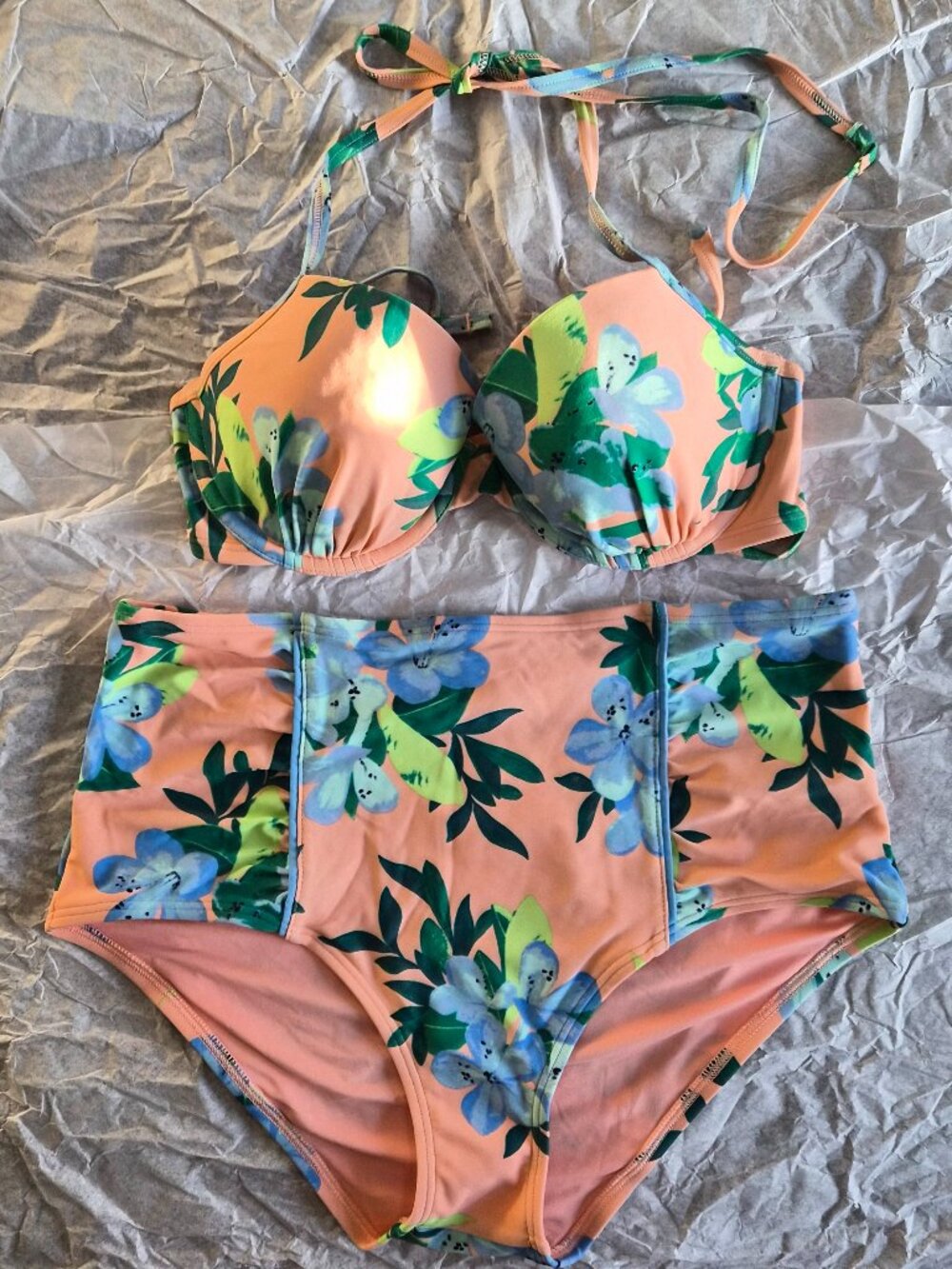 Aerie Swim floral strappy back bikini top (36B) & high rise bottoms (M)